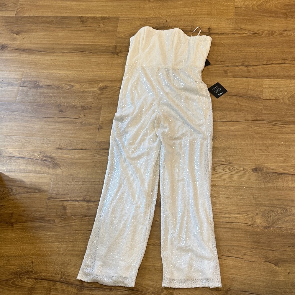 Lulu's Sparkling White Strapless Jumpsuit